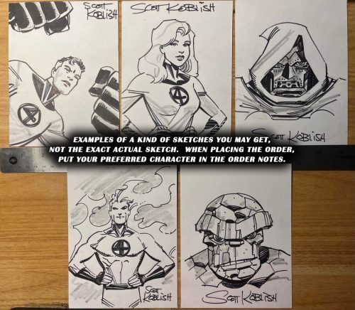 Artist Sketch Series: Fantastic Four #7,8 700+ Character 2 Issue Set with SIGNED with SKETCH by Scott Koblish + Cert! - Image 2