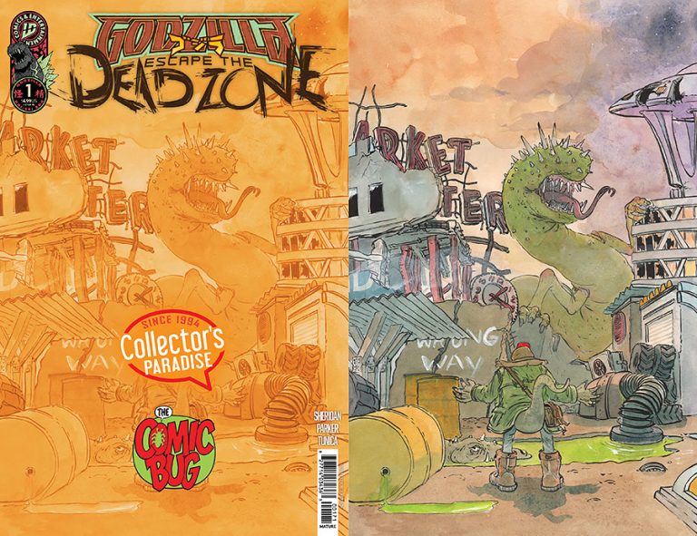Godzilla Escape the Deadzone #1 Collector's Paradise Exclusive Connecting Variant (2 of 3) by Patrick Horvath!